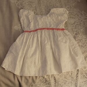 Pippa & Julie Size 6, White Eyelet Dress with Pink Trim